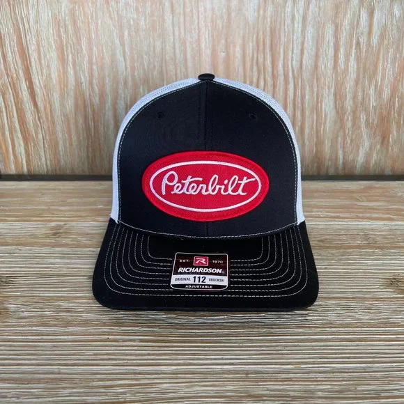Peterbilt Vintage Patch Hat - Richardson 112 Black & White Trucker Cap - Picture 3 of 11